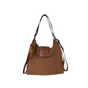 Womens Two Tone Brown Convertible Shoulder Backpack Adjustable Strap Casual Chic